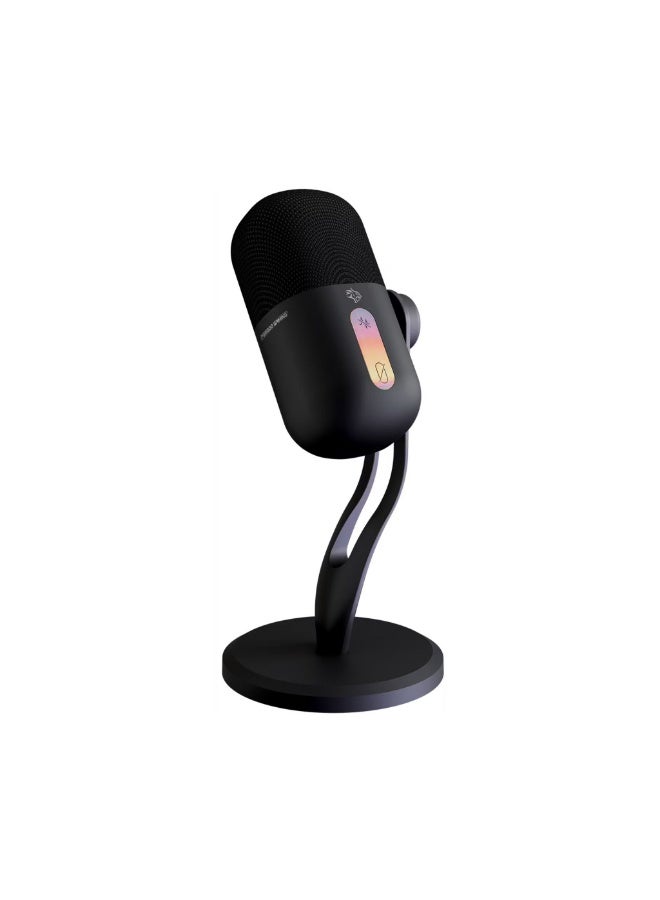 porodo Elyx RGB Condenser Microphone with Noise Suppress Button, Adjustable Angle, Crystal Clear Recording, Mute Button, High Sampling Rate, High-Quality Sound, Plug & Play - Black - Image 2